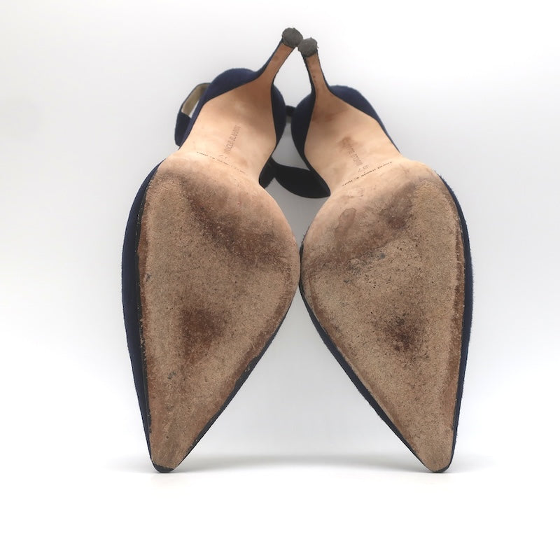 Manolo Blahnik Carolyne Slingback Pumps Navy Suede Size 37