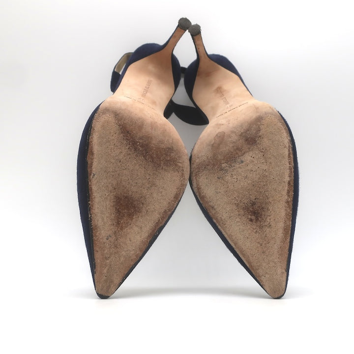Manolo Blahnik Carolyne Slingback Pumps Navy Suede Size 37