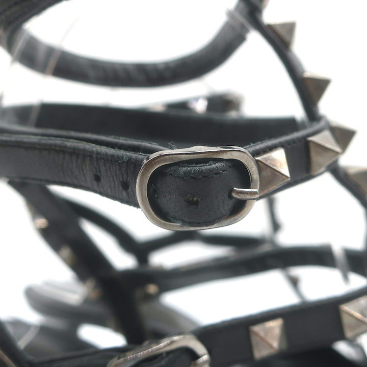 Valentino Noir Caged Rockstud Pointed Toe Pumps Black Leather Size 40