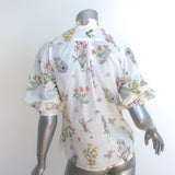 Zimmermann Jeannie Scalloped Puff-Sleeve Blouse White Floral Print Cotton Size 0