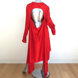 Monse Open-Back Asymmetric Mini Dress Tomato Red Satin Size 12 Long Sleeve