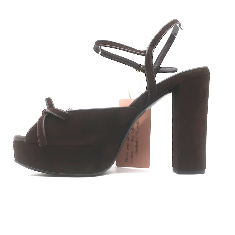 Miu Miu Bow Platform Ankle Strap Sandals Dark Brown Suede Size 38 NEW