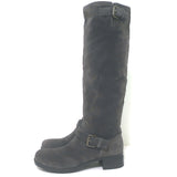 Prada Sport Knee High Moto Boots Dark Gray Suede Size 38