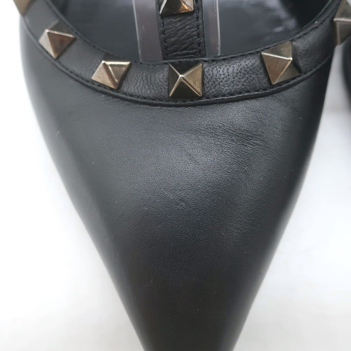 Valentino Noir Caged Rockstud Pointed Toe Pumps Black Leather Size 40