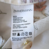 Zimmermann Jeannie Scalloped Puff-Sleeve Blouse White Floral Print Cotton Size 0