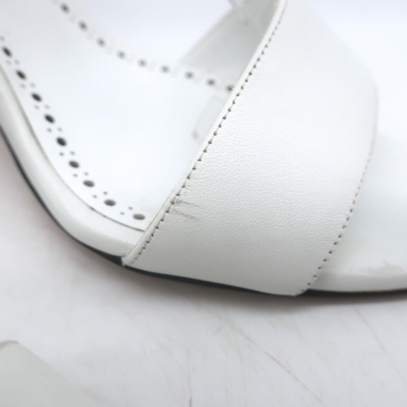 Manolo Blahnik Leda Sculptural Heel Ankle Strap Sandals White Leather Size 37