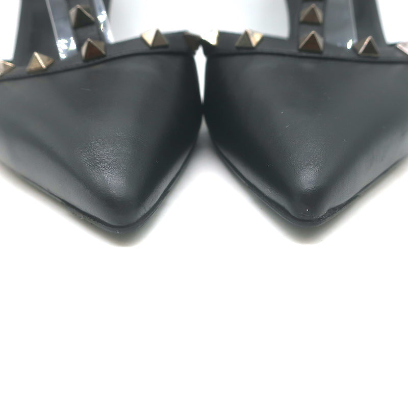 Valentino Noir Caged Rockstud Pointed Toe Pumps Black Leather Size 40