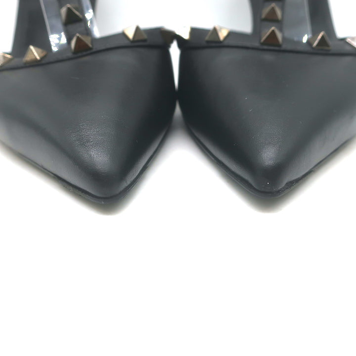 Valentino Noir Caged Rockstud Pointed Toe Pumps Black Leather Size 40