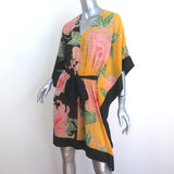 Trina Turk Love Caftan Floral Print Chiffon Size Small Tie-Waist Mini Dress NEW