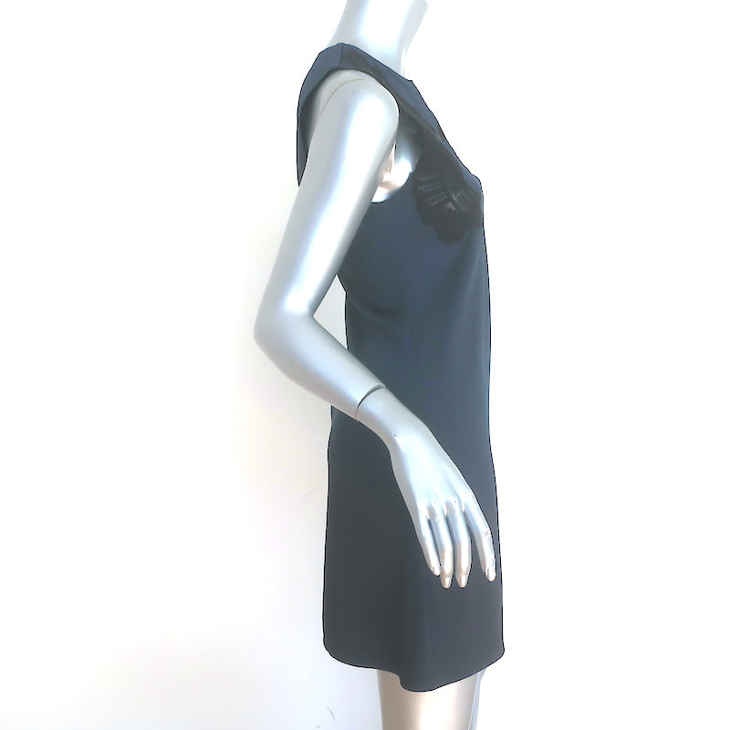 Vanessa Bruno Sleeveless Mini Dress Navy/Black Lace-Inset Satin Size 34