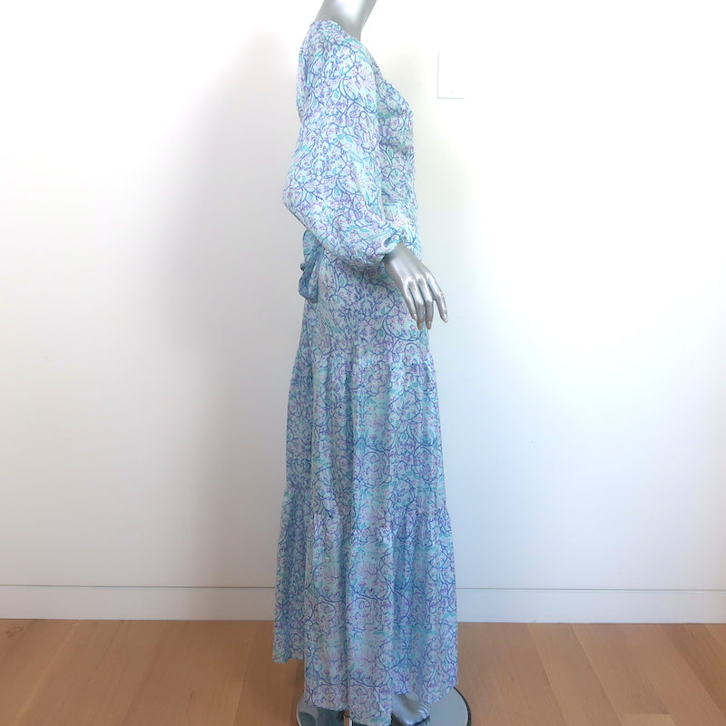 Hannah Artwear Maxi Wrap Dress Emilia Light Blue Floral Print Silk Size 1