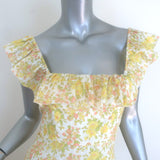 Zimmermann Goldie Ruffled Midi Dress Yellow/Cream Floral Print Linen Size 0