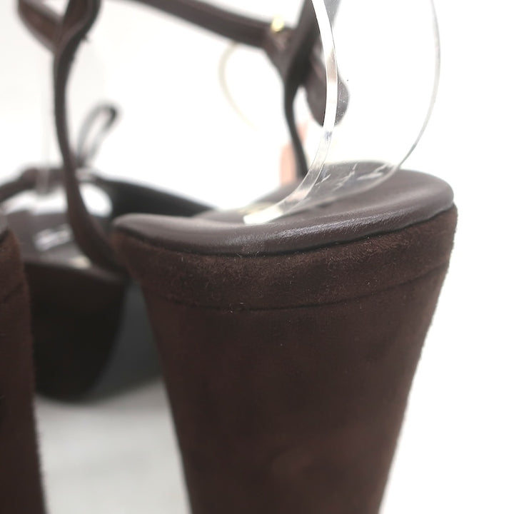 Miu Miu Bow Platform Ankle Strap Sandals Dark Brown Suede Size 38 NEW