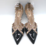 Valentino Rockstud d'Orsay Kitten Heel Pumps Black Patent & Poudre Size 39