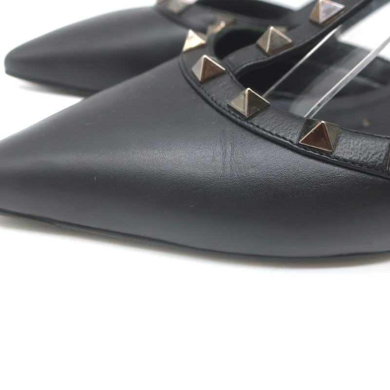 Valentino Noir Caged Rockstud Pointed Toe Pumps Black Leather Size 40