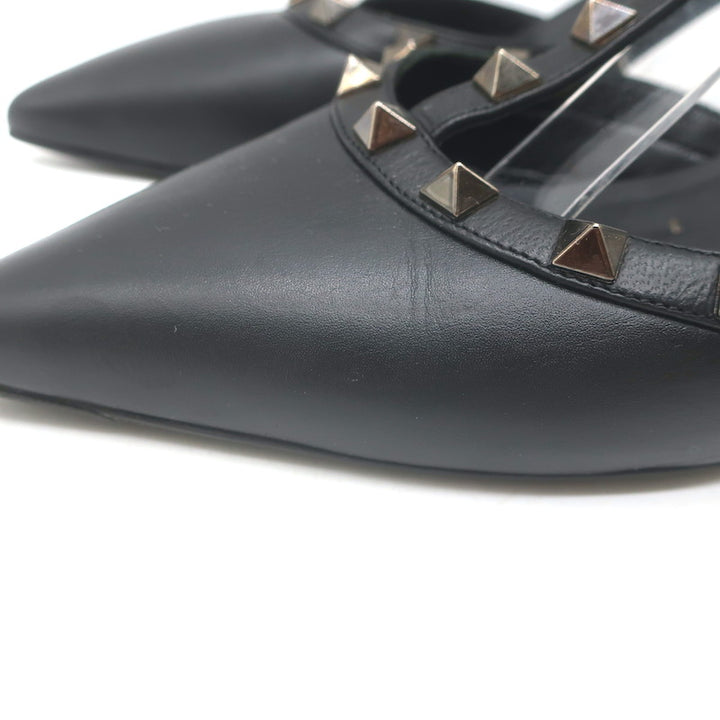 Valentino Noir Caged Rockstud Pointed Toe Pumps Black Leather Size 40