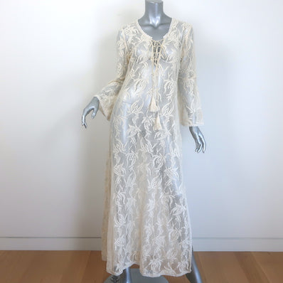 Marabelle Lace-Up Crochet Lace Maxi Dress Cream Size Large