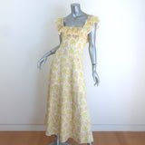Zimmermann Goldie Ruffled Midi Dress Yellow/Cream Floral Print Linen Size 0