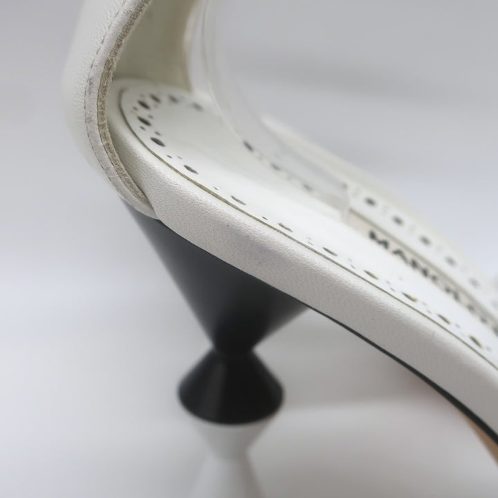 Manolo Blahnik Leda Sculptural Heel Ankle Strap Sandals White Leather Size 37