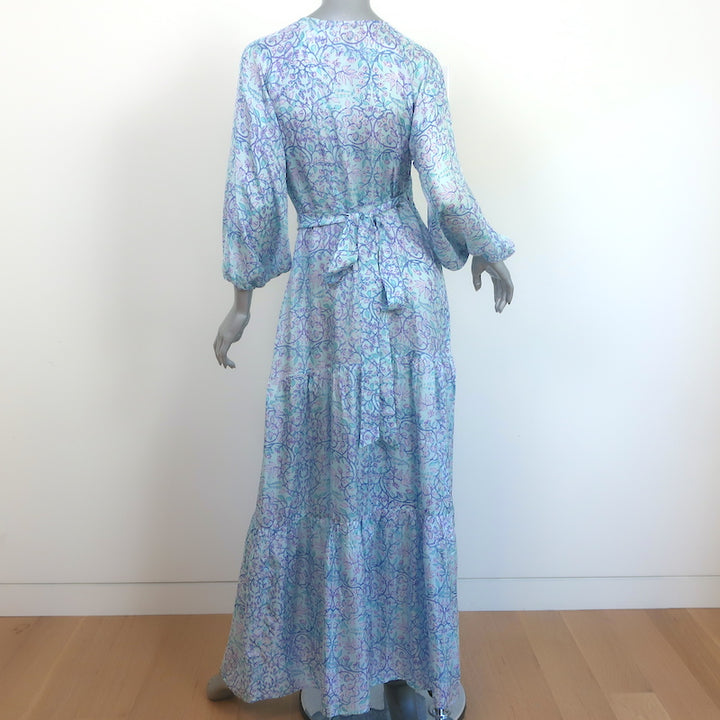 Hannah Artwear Maxi Wrap Dress Emilia Light Blue Floral Print Silk Size 1