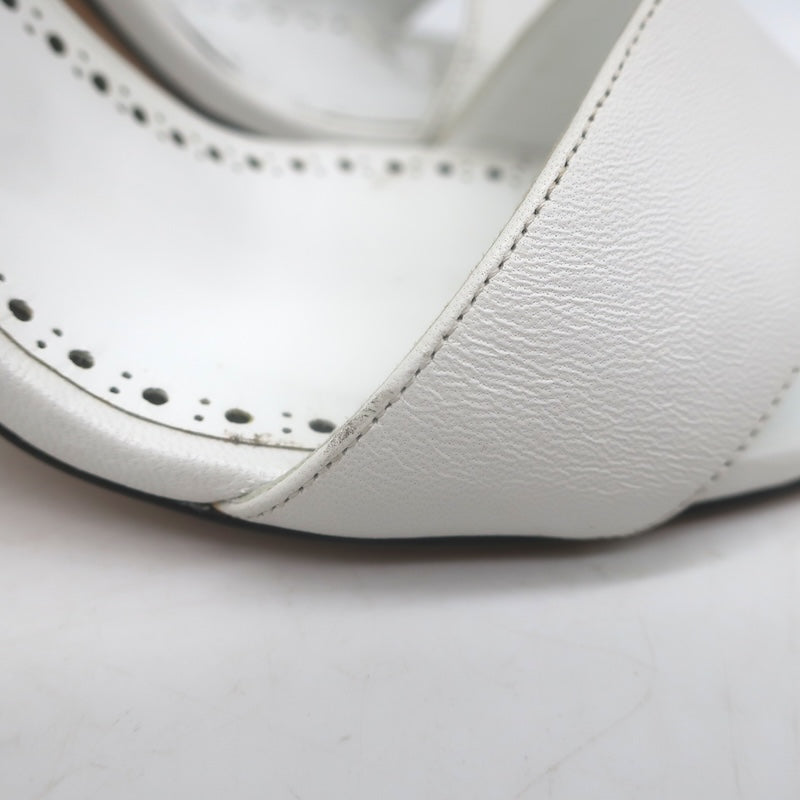 Manolo Blahnik Leda Sculptural Heel Ankle Strap Sandals White Leather Size 37