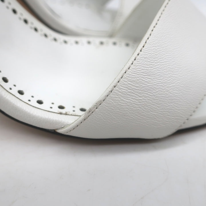Manolo Blahnik Leda Sculptural Heel Ankle Strap Sandals White Leather Size 37