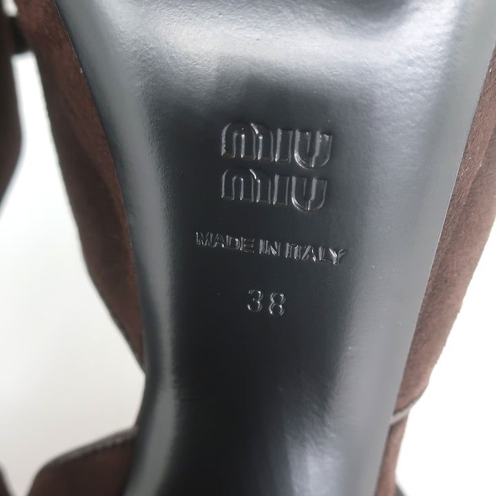 Miu Miu Bow Platform Ankle Strap Sandals Dark Brown Suede Size 38 NEW