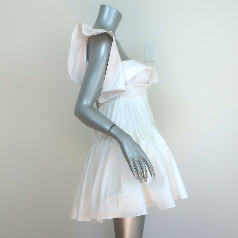 Area Crystal Trim Mini Dress White Cotton Poplin Size 8 NEW