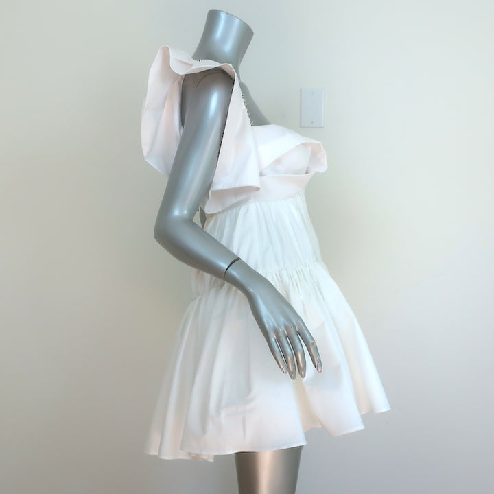 Area Crystal Trim Mini Dress White Cotton Poplin Size 8 NEW
