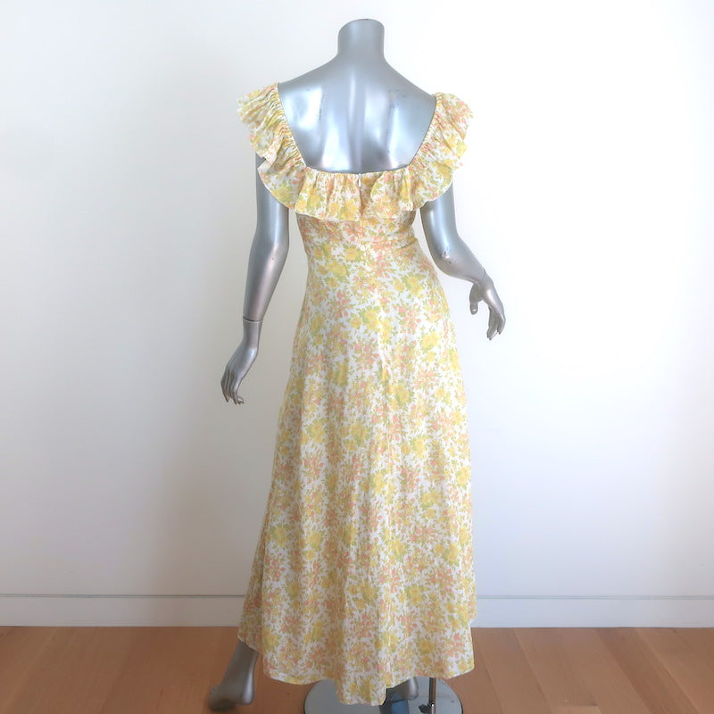 Zimmermann Goldie Ruffled Midi Dress Yellow/Cream Floral Print Linen Size 0