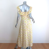 Zimmermann Goldie Ruffled Midi Dress Yellow/Cream Floral Print Linen Size 0