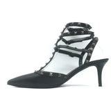 Valentino Noir Caged Rockstud Pointed Toe Pumps Black Leather Size 40
