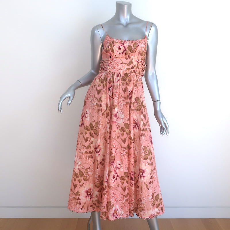 Zimmermann Rosa Midi Dress Pink Floral Print Linen Size 0 Celebrity Owned Zimmermann Rosa Midi Dress Pink Floral Print Linen Size 0 Celebrity Owned