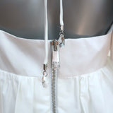 Area Crystal Trim Mini Dress White Cotton Poplin Size 8 NEW