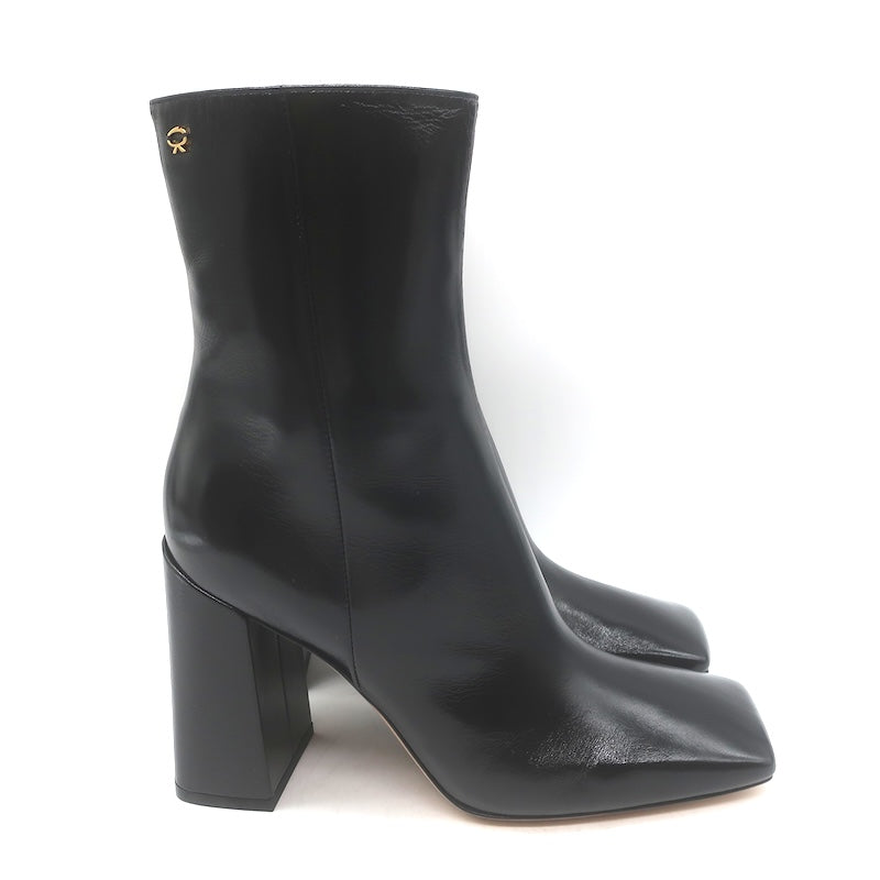 Gianvito Rossi Freeda Square Toe Boots Black Leather Size 38 NEW
