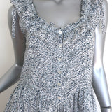 Doen Mandarin Tie-Strap Maxi Dress Navy/White Champignon Floral Print Size Small
