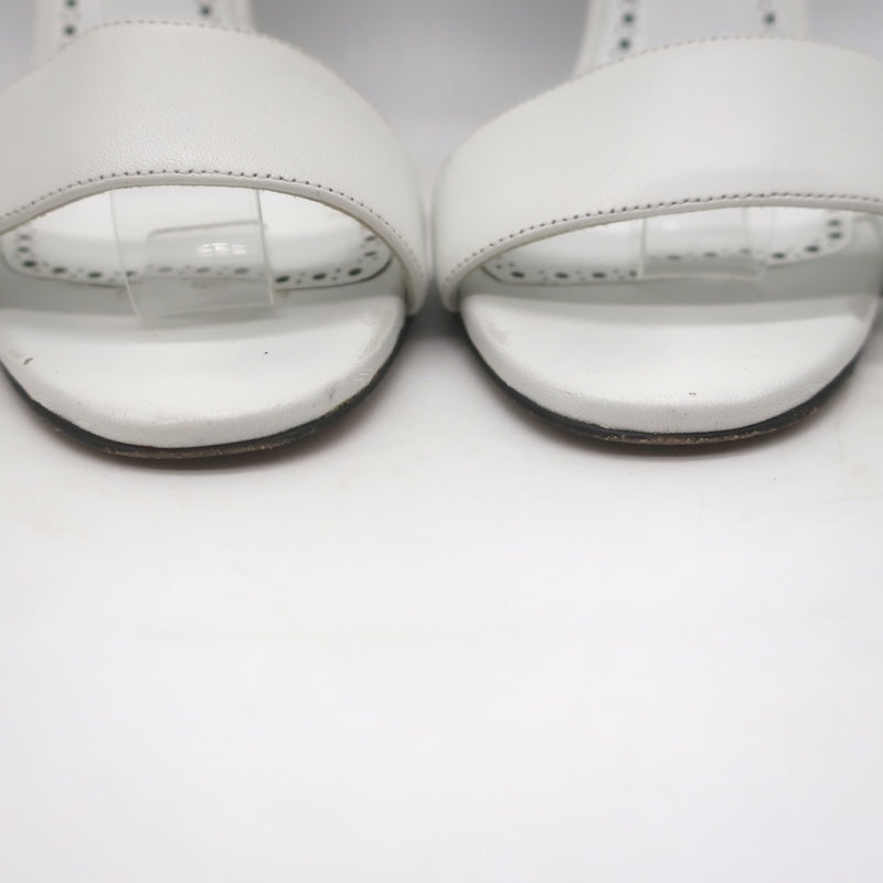 Manolo Blahnik Leda Sculptural Heel Ankle Strap Sandals White Leather Size 37