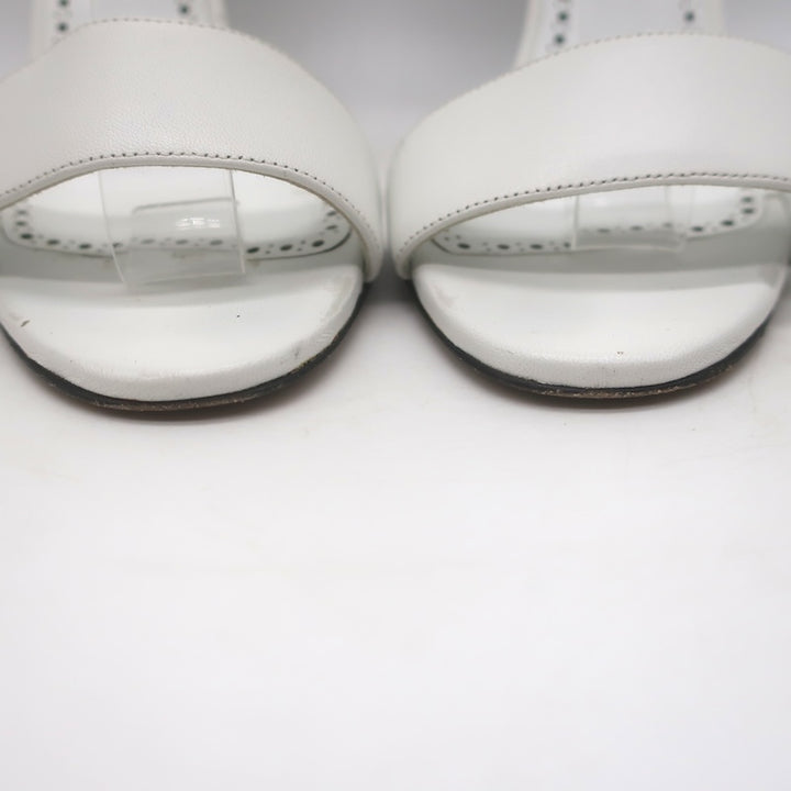 Manolo Blahnik Leda Sculptural Heel Ankle Strap Sandals White Leather Size 37