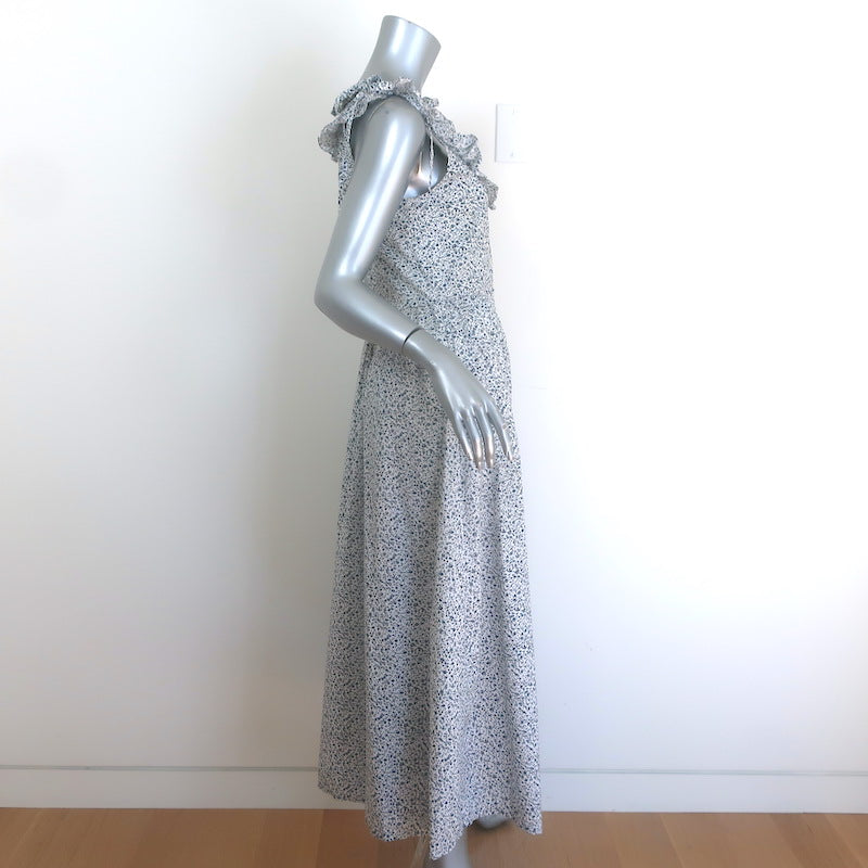 Doen Mandarin Tie-Strap Maxi Dress Navy/White Champignon Floral Print Size Small