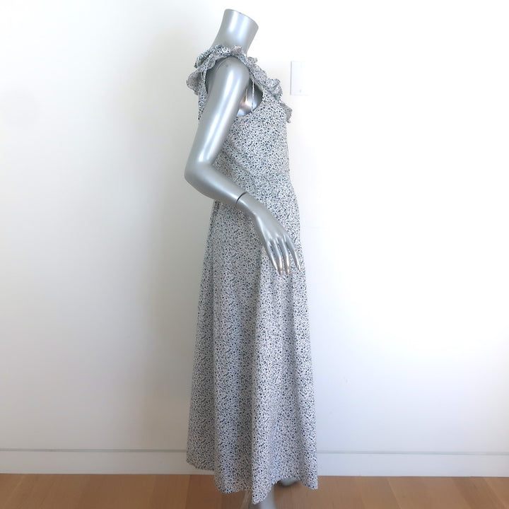 Doen Mandarin Tie-Strap Maxi Dress Navy/White Champignon Floral Print Size Small