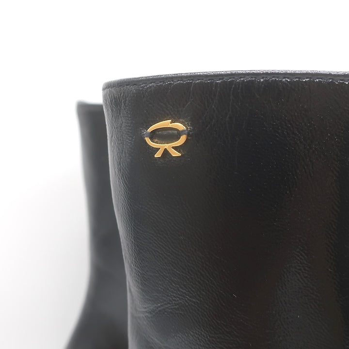 Gianvito Rossi Freeda Square Toe Boots Black Leather Size 38 NEW