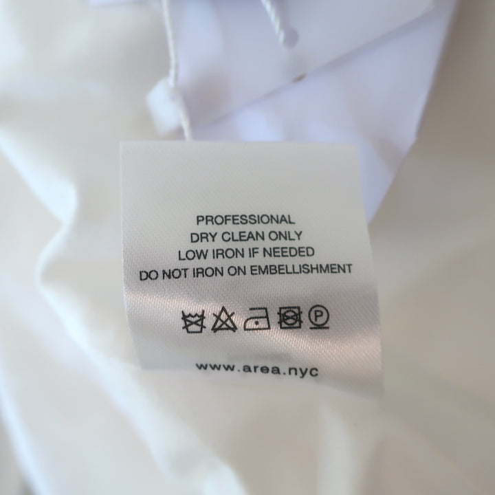 Area Crystal Trim Mini Dress White Cotton Poplin Size 8 NEW
