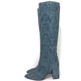 Paris Texas Knee-High Boots Teal Snakeskin-Embossed Leather Size 37