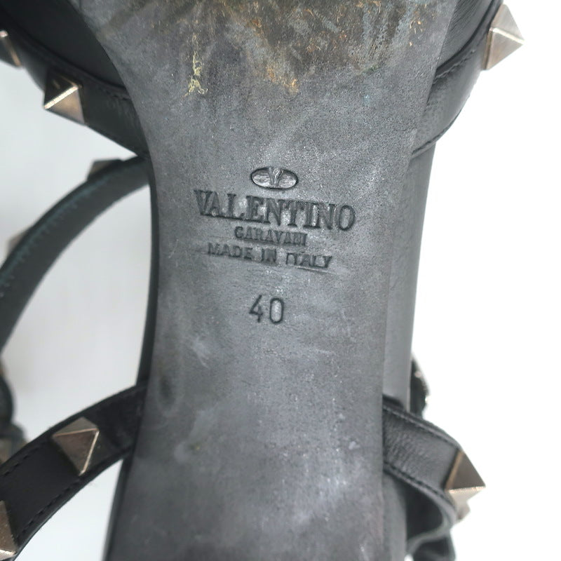 Valentino Noir Caged Rockstud Pointed Toe Pumps Black Leather Size 40
