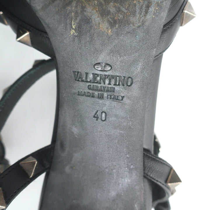 Valentino Noir Caged Rockstud Pointed Toe Pumps Black Leather Size 40