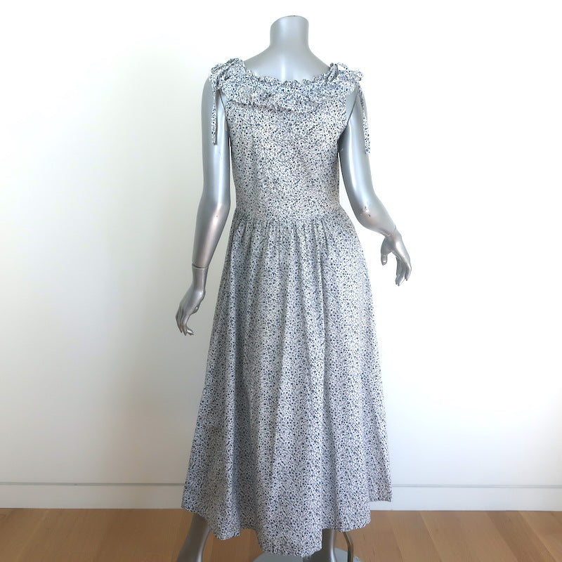 Doen Mandarin Tie-Strap Maxi Dress Navy/White Champignon Floral Print Size Small