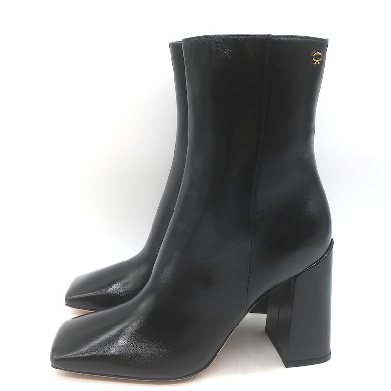 Gianvito Rossi Freeda Square Toe Boots Black Leather Size 38 NEW