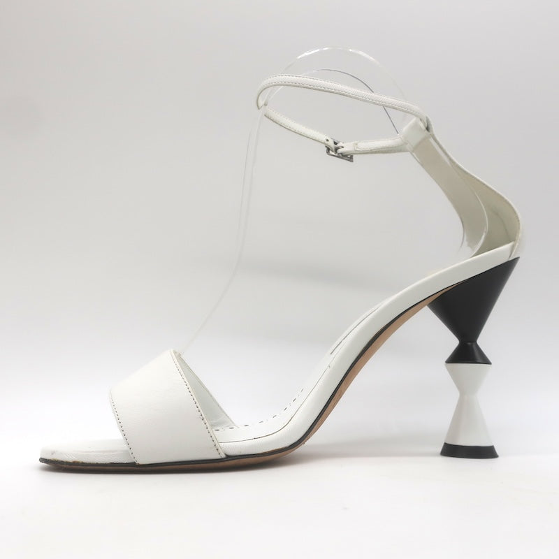Manolo Blahnik Leda Sculptural Heel Ankle Strap Sandals White Leather Size 37