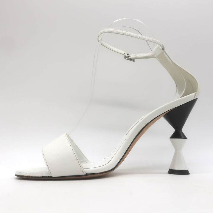 Manolo Blahnik Leda Sculptural Heel Ankle Strap Sandals White Leather Size 37