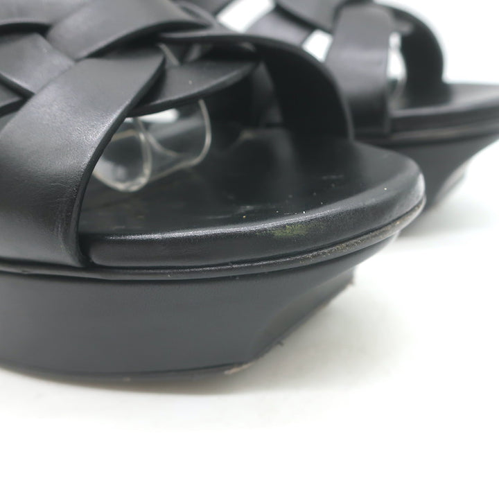 Saint Laurent Tribute 105 Platform T-Strap Sandals Black Leather Size 40